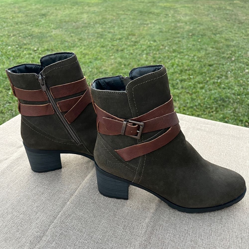 COUGAR Women's Sz 9 M Green Olive Arvida Suede Leather Waterproof Heeled Boots‎